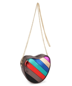 Heart stripe-print crossbody bag KUW-20350 COFFEE RAINBOW